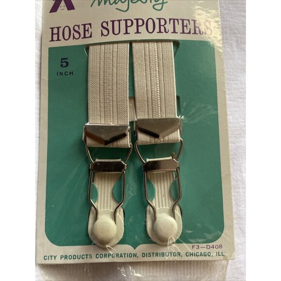 Majesty Hose Supporters Vintage 5" Elastic & Metal Clips White New Old Stock - Picture 5 of 6